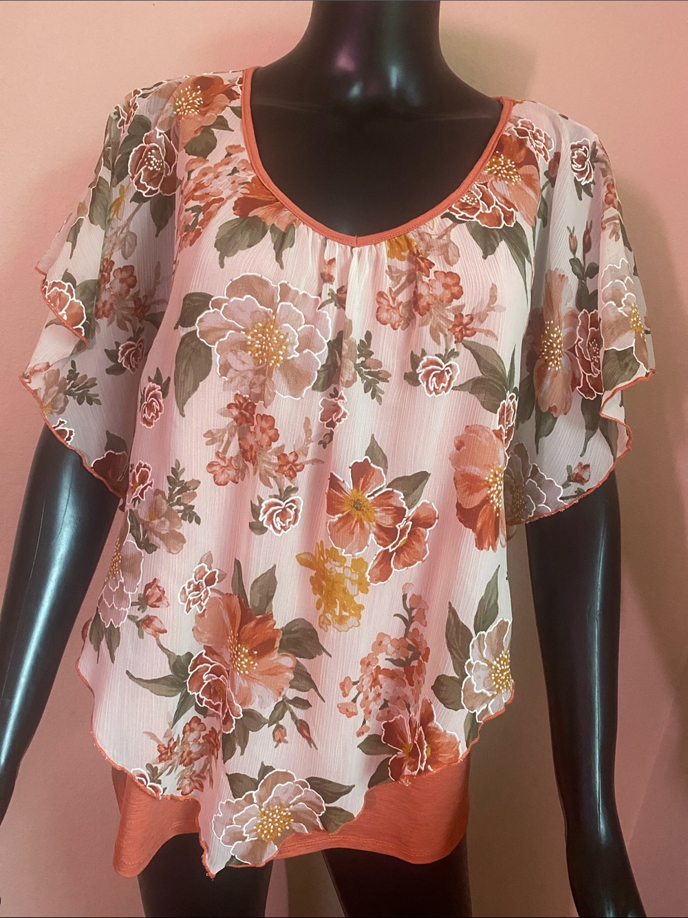 Corvia Sheer Floral Capelet Blouse